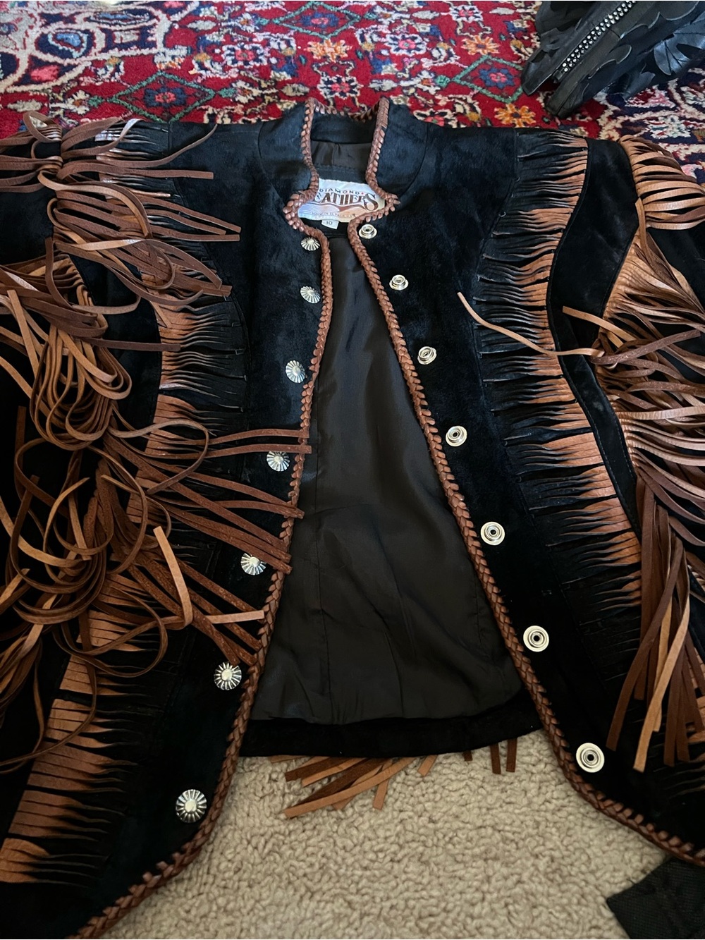 Diamond Leathers Black Suede Jacket with Brown Fringe - Picture 3 of 5